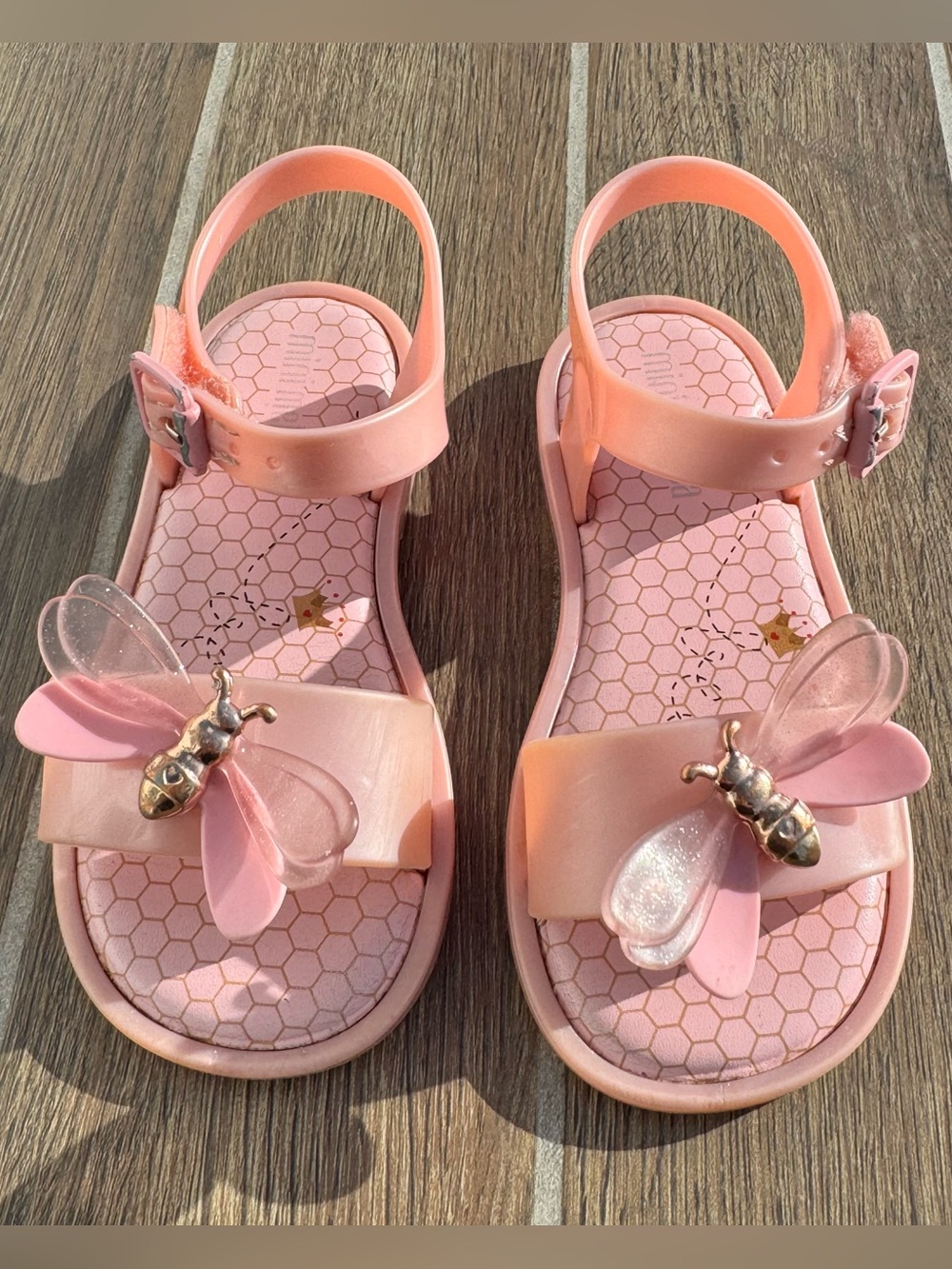 9 Toddler, Mini Melissa Pink Bee Sandals with Glitter Wings